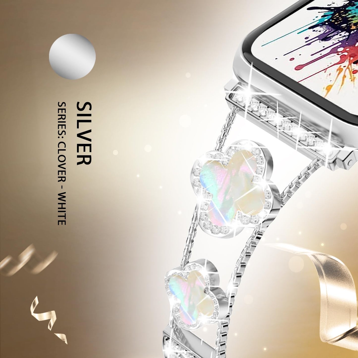 Williane Skiva White Shell Clover Slim Metal Bracelet Apple Watch Strap