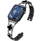 Williane Skiva Black Shell Clover Slim Metal Bracelet Apple Watch Strap