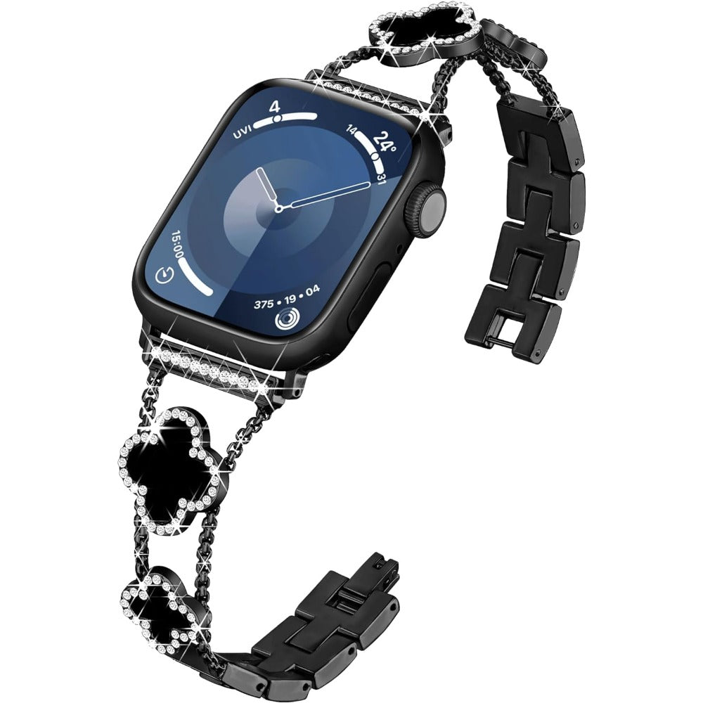 Williane Skiva Black Shell Clover Slim Metal Bracelet for Apple Watch - Business & Dressy Strap Compatible Ultra 2/Ultra/Series 10-1/SE/SE2 (38-49mm) Women (Watch Not Included)