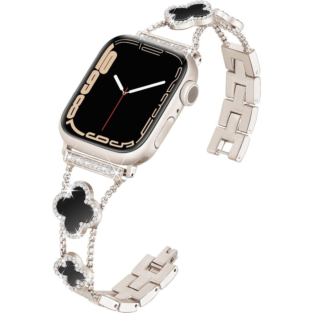 Williane Skiva Black Shell Clover Slim Metal Bracelet for Apple Watch - Business & Dressy Strap Compatible Ultra 2/Ultra/Series 10-1/SE/SE2 (38-49mm) Women (Watch Not Included)
