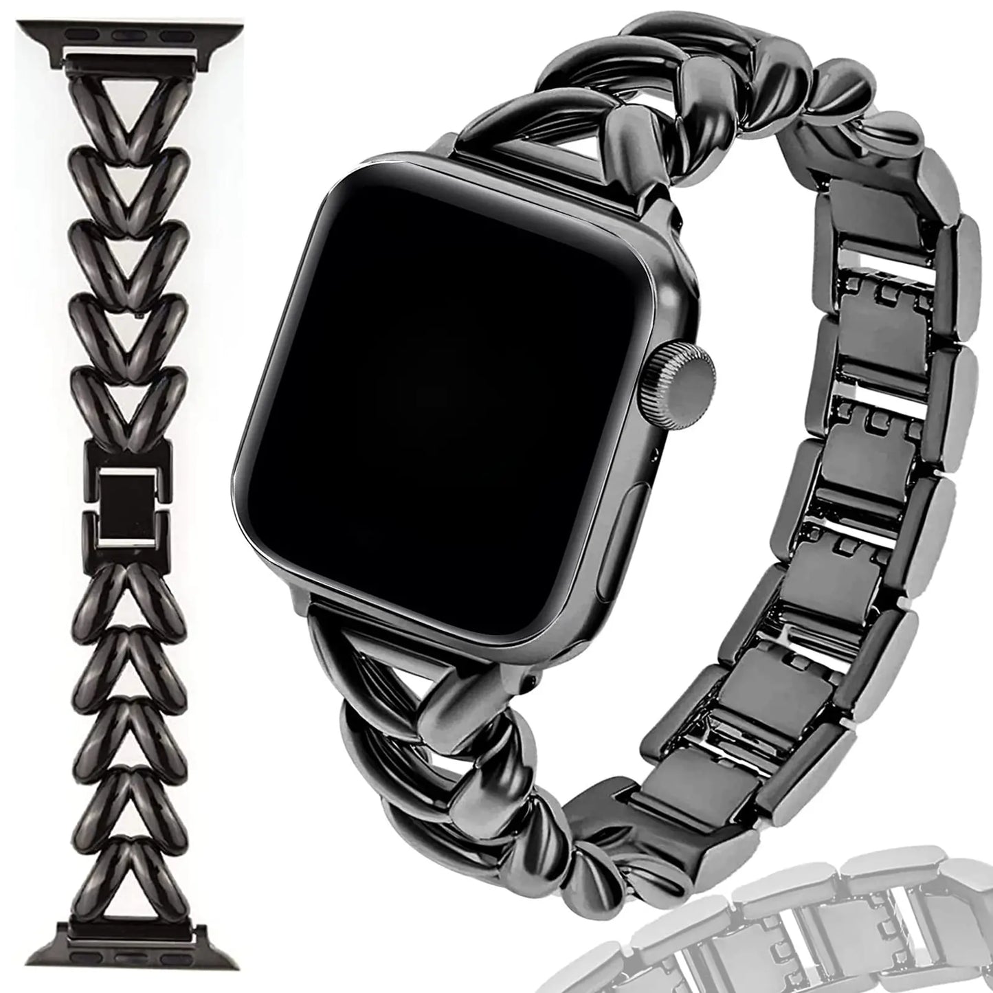 Williane Skiva Heart Link with Bow Buckle Artisan Metal Apple Watch Strap