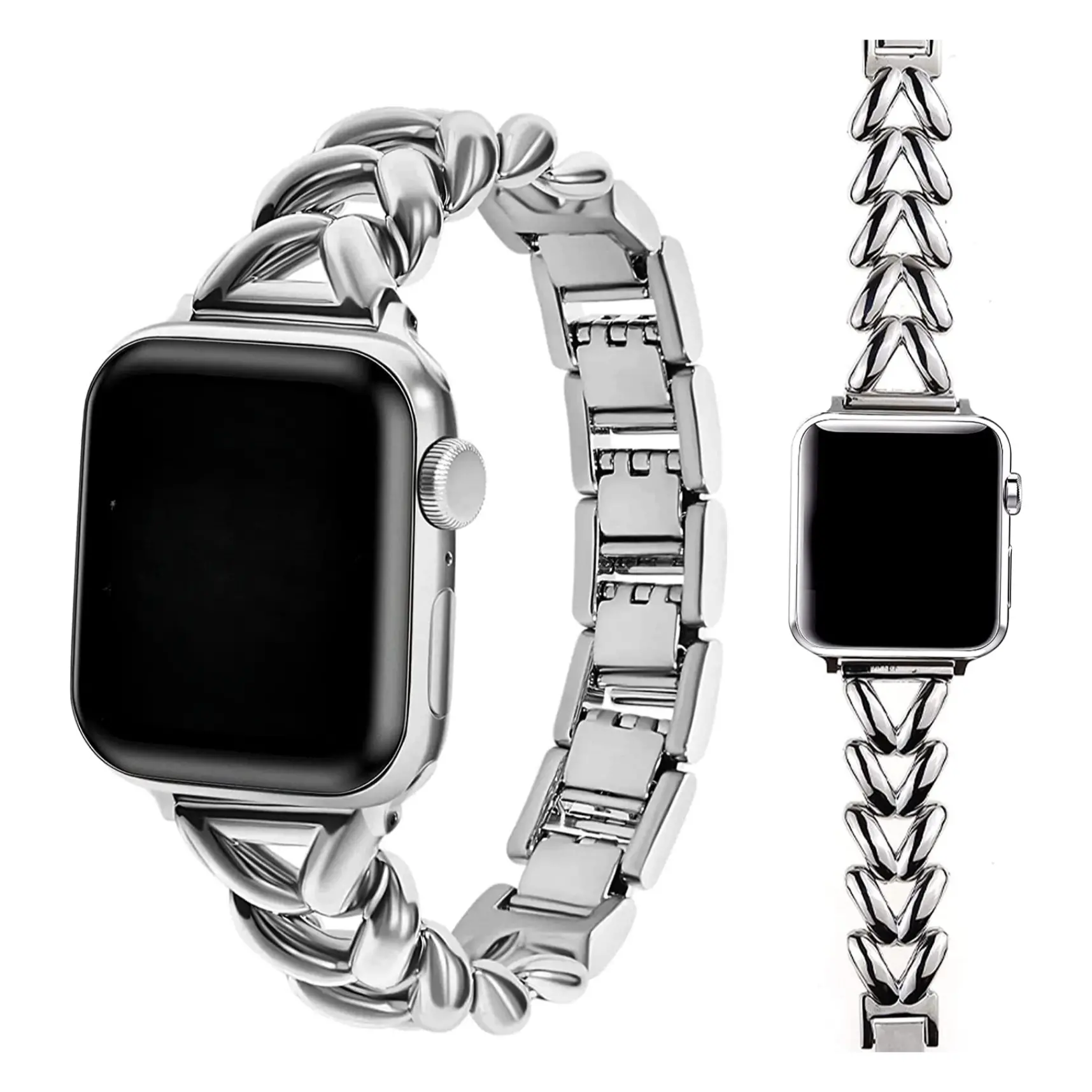 Williane Skiva Heart Link with Bow Buckle Artisan Metal Apple Watch Strap