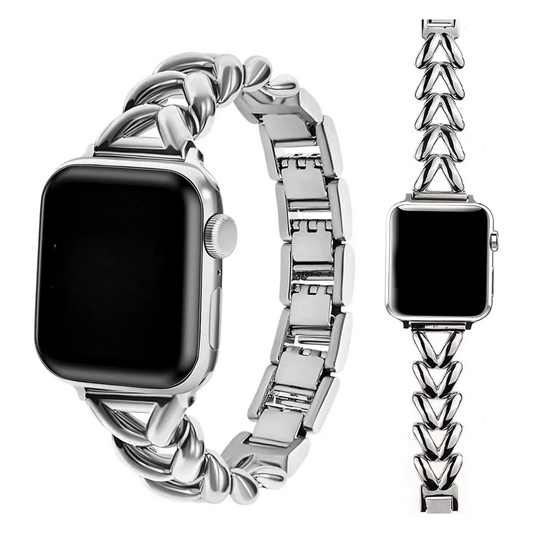 Williane Skiva Heart Link with Bow Buckle Artisan Metal Apple Watch Strap