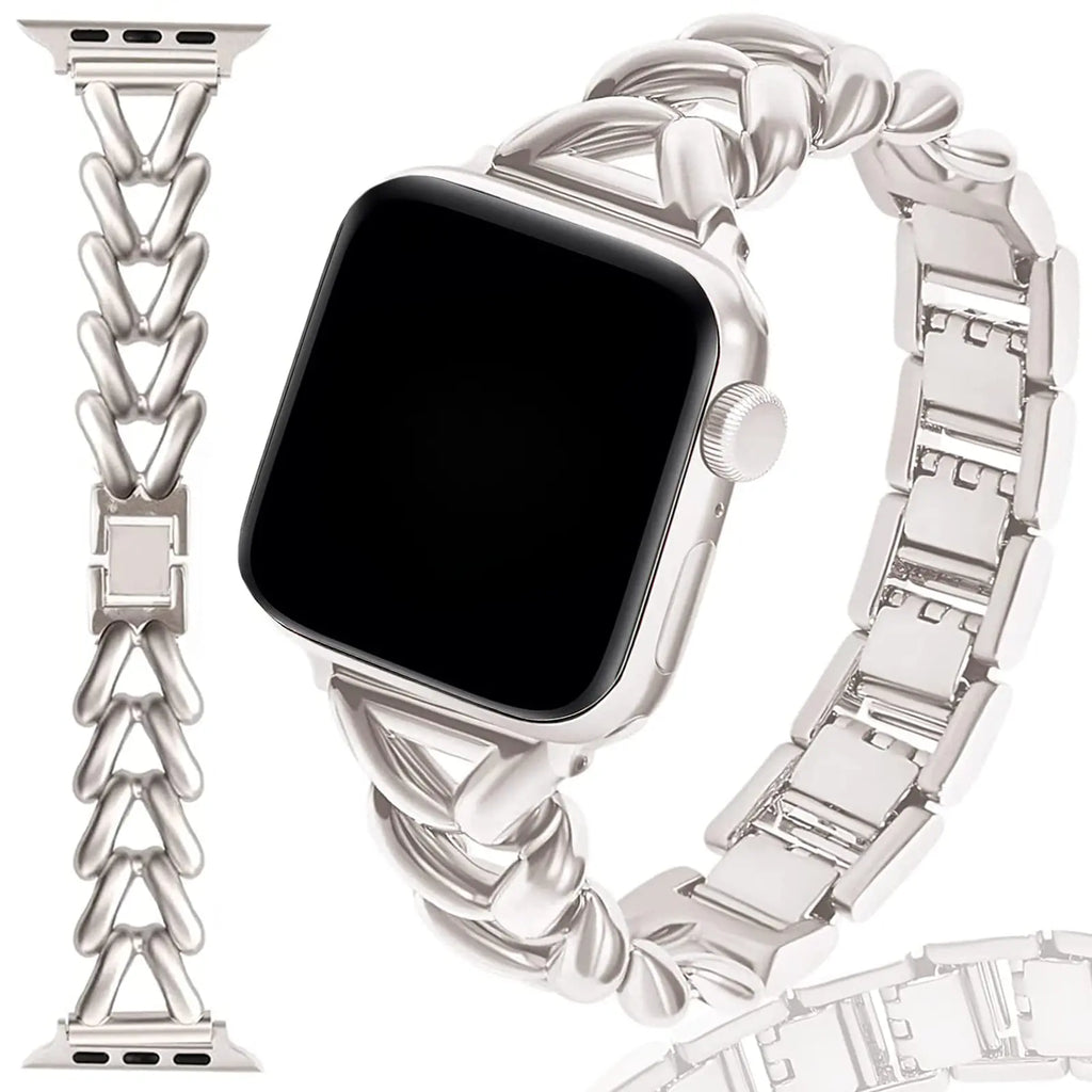 Williane Skiva Heart Link with Bow Buckle Artisan Metal Apple Watch Strap