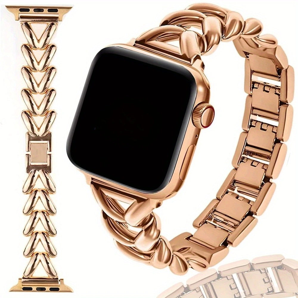 Williane Skiva Heart Link with Bow Buckle Artisan Metal Apple Watch Strap