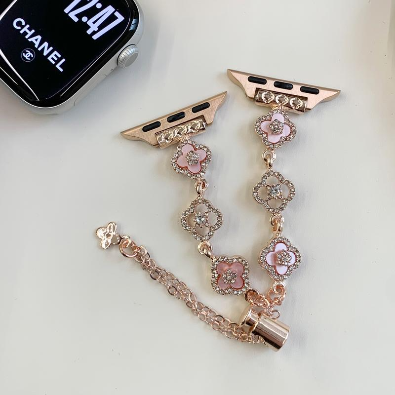 Floral Heart Clover Slim Metal Bracelet Apple Watch Strap