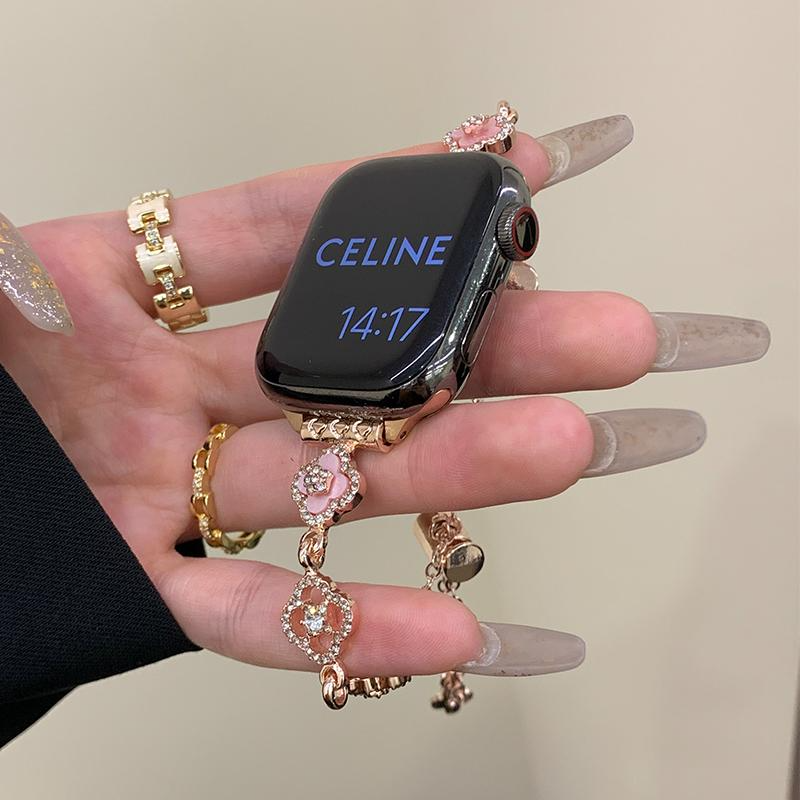 Floral Heart Clover Slim Metal Bracelet Apple Watch Strap