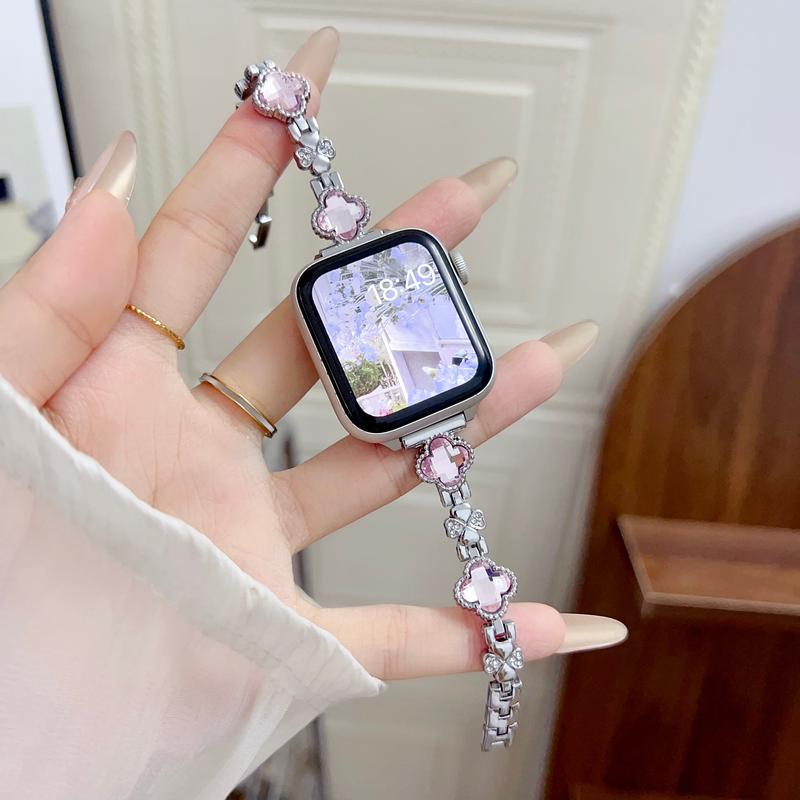 Williane Skiva Colorful Four-Leaf Clover Full Rhinestone Bracelet Apple Watch Strap