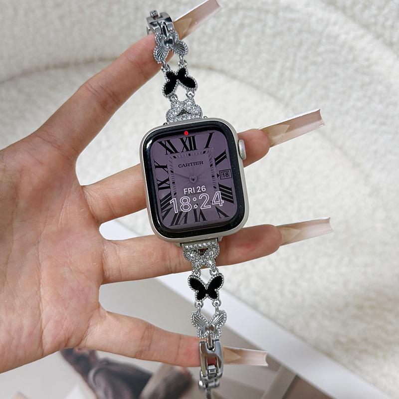 Williane Skiva Full Rhinestone Black Shell Butterfly Slim Metal Bracelet Apple Watch Strap