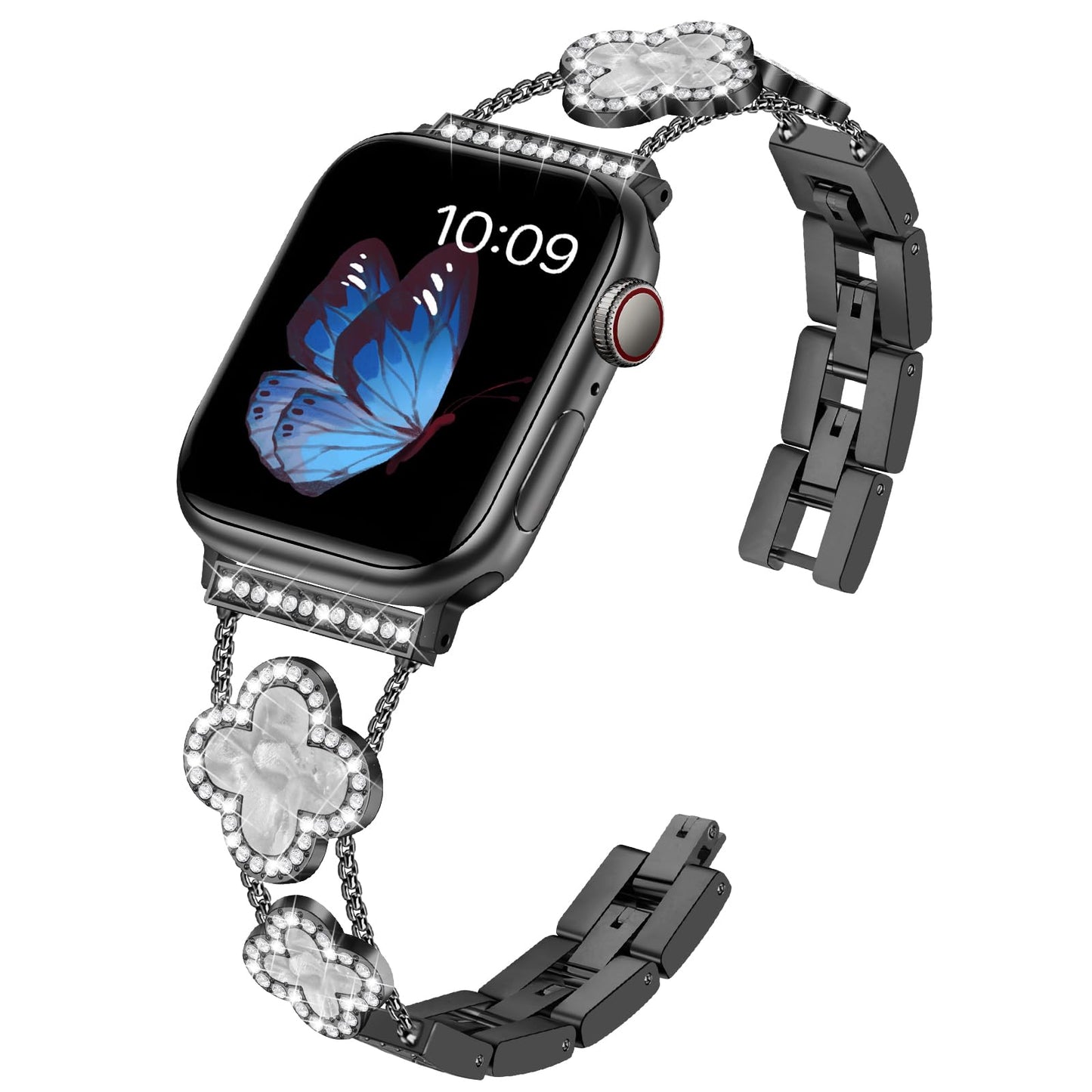 Williane Skiva  White Shell Clover Slim Metal Bracelet Apple Watch Strap