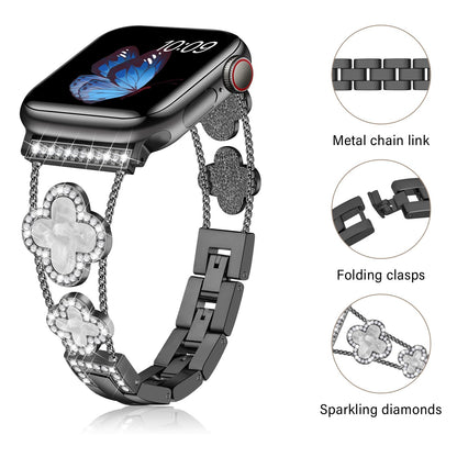 Williane Skiva  White Shell Clover Slim Metal Bracelet Apple Watch Strap