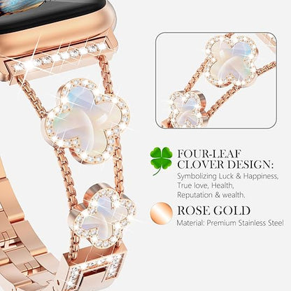 Williane Skiva  White Shell Clover Slim Metal Bracelet Apple Watch Strap
