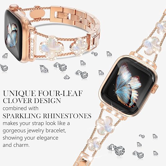 Williane Skiva  White Shell Clover Slim Metal Bracelet Apple Watch Strap