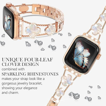 Williane Skiva  White Shell Clover Slim Metal Bracelet Apple Watch Strap