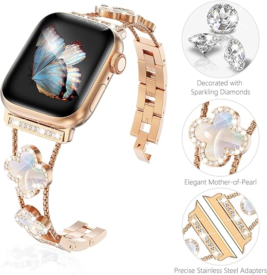 Williane Skiva  White Shell Clover Slim Metal Bracelet Apple Watch Strap