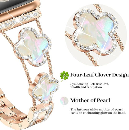 Williane Skiva  White Shell Clover Slim Metal Bracelet Apple Watch Strap