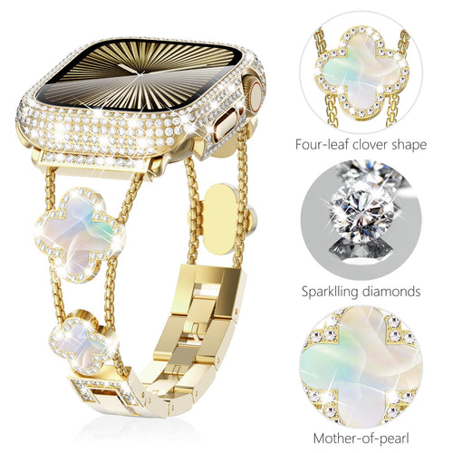 Williane Skiva  White Shell Clover Slim Metal Bracelet Apple Watch Strap