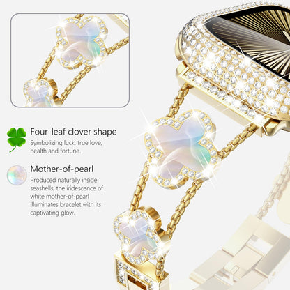 Williane Skiva  White Shell Clover Slim Metal Bracelet Apple Watch Strap