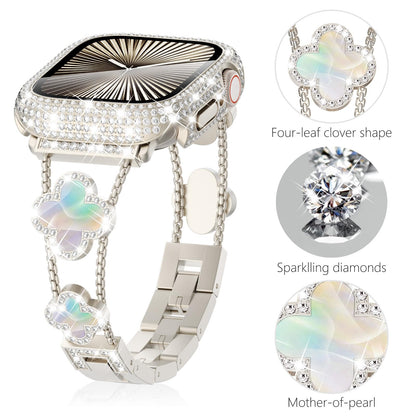 Williane Skiva  White Shell Clover Slim Metal Bracelet Apple Watch Strap