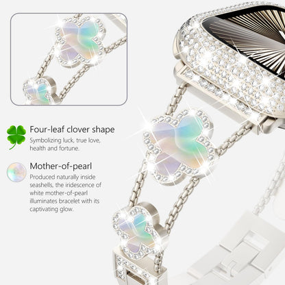 Williane Skiva  White Shell Clover Slim Metal Bracelet Apple Watch Strap