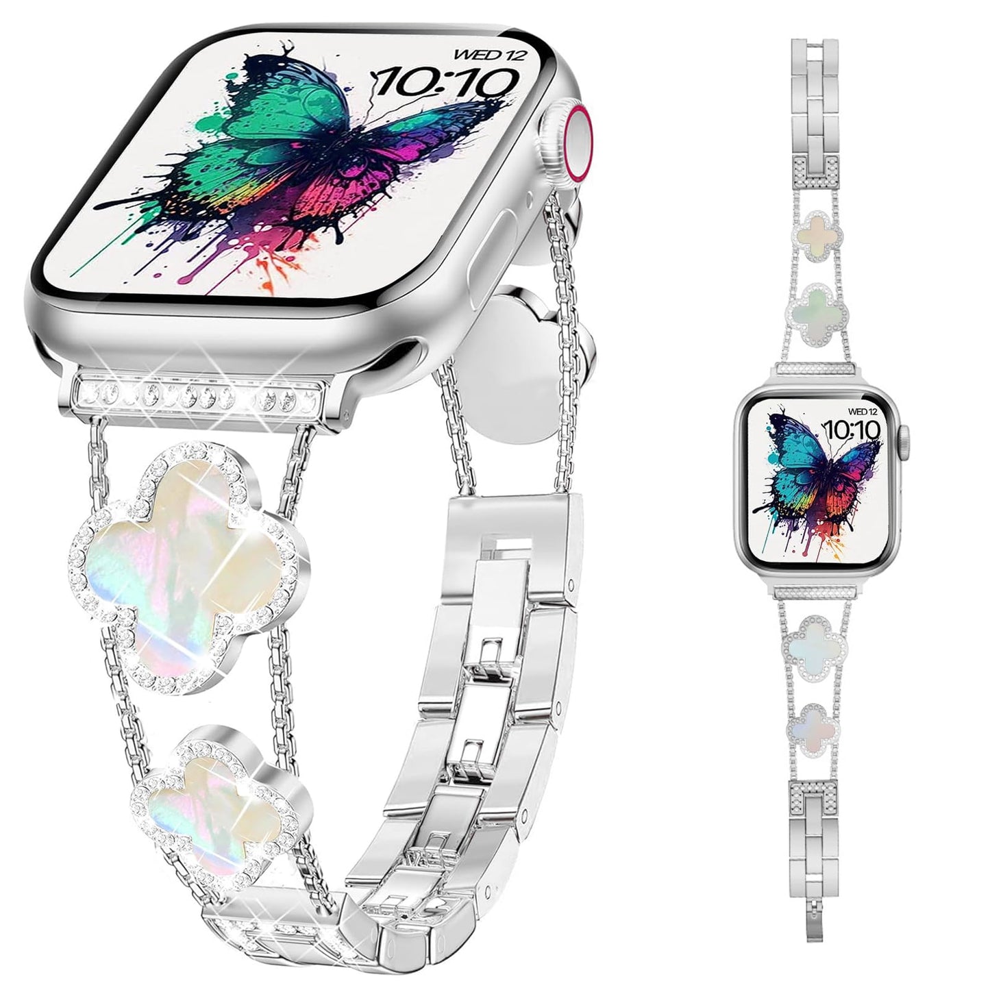 Williane Skiva  White Shell Clover Slim Metal Bracelet Apple Watch Strap