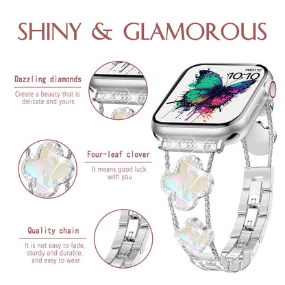 Williane Skiva  White Shell Clover Slim Metal Bracelet Apple Watch Strap