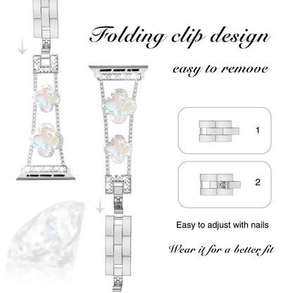 Williane Skiva  White Shell Clover Slim Metal Bracelet Apple Watch Strap