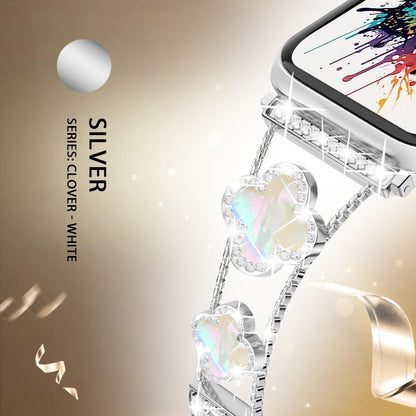 Williane Skiva  White Shell Clover Slim Metal Bracelet Apple Watch Strap