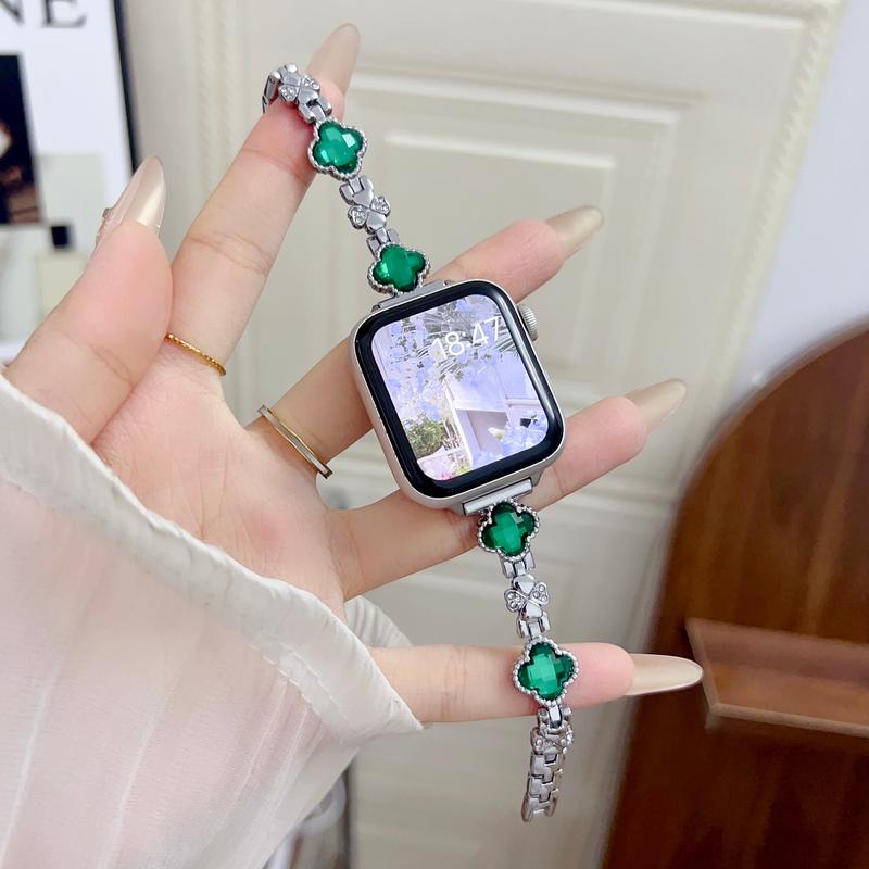 Williane Skiva Colorful Four-Leaf Clover Full Rhinestone Bracelet Apple Watch Strap