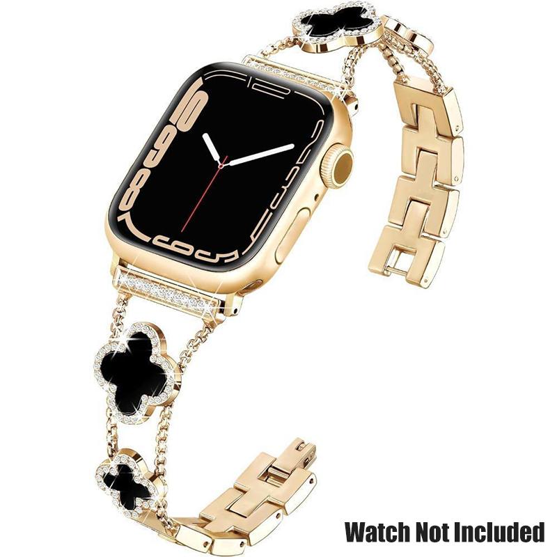 Williane Skiva Black Shell Clover Slim Metal Bracelet for Apple Watch - Business & Dressy Strap Compatible Ultra 2/Ultra/Series 10-1/SE/SE2 (38-49mm) Women (Watch Not Included)