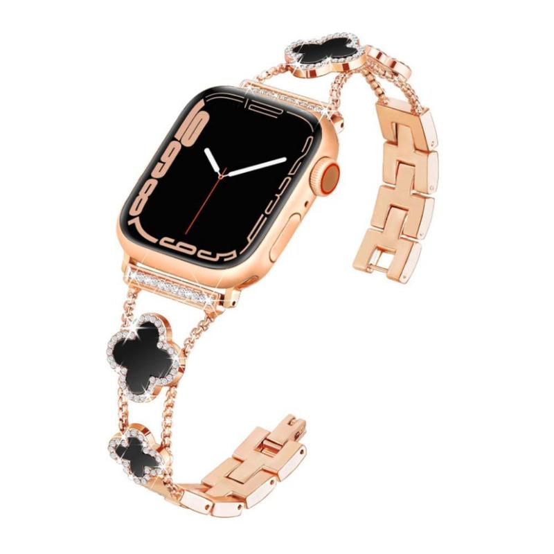 Williane Skiva Black Shell Clover Slim Metal Bracelet for Apple Watch - Business & Dressy Strap Compatible Ultra 2/Ultra/Series 10-1/SE/SE2 (38-49mm) Women (Watch Not Included)