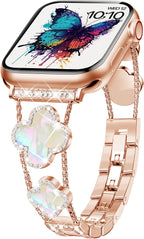 Williane Skiva  White Shell Clover Slim Metal Bracelet Apple Watch Strap