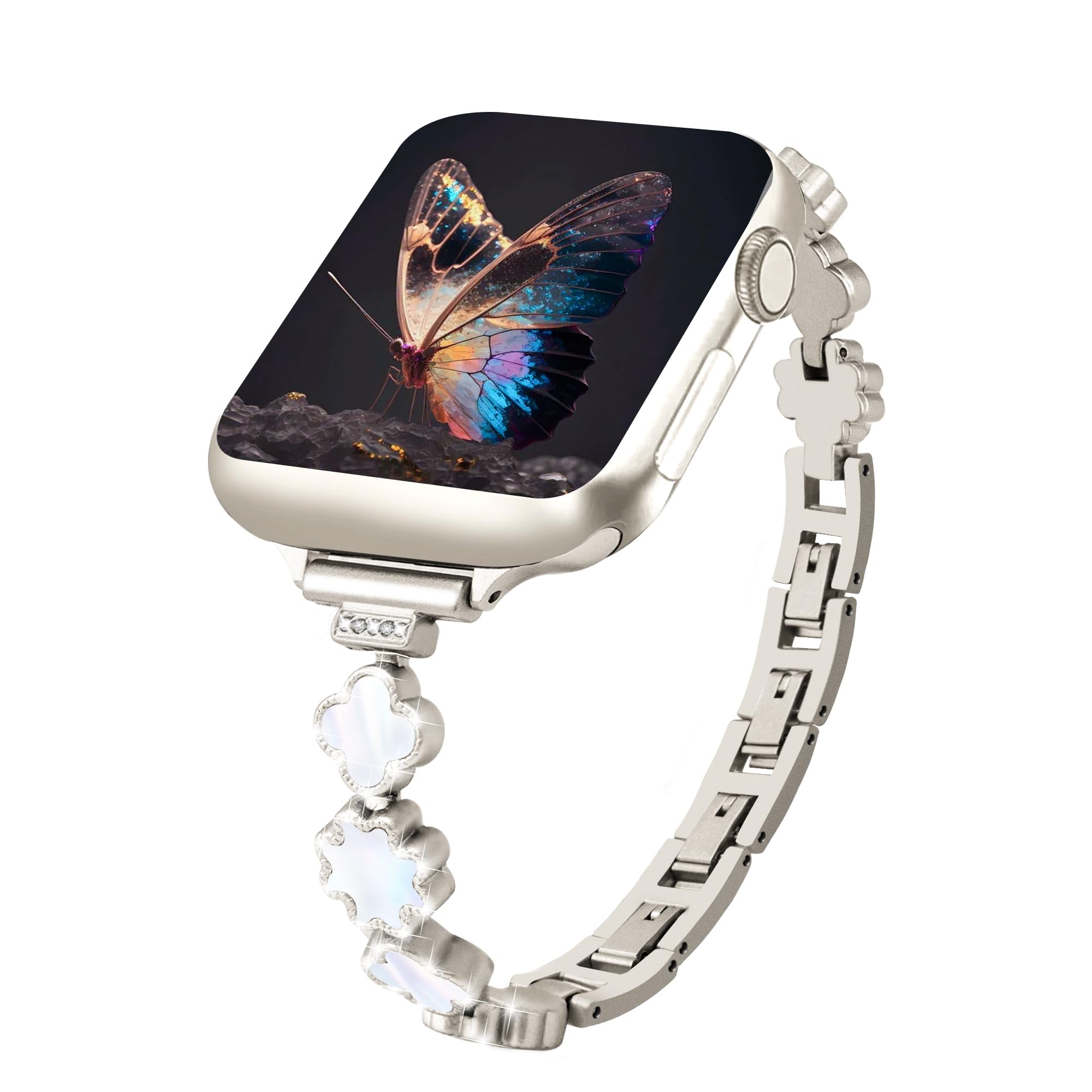 Williane Skiva White Shell Clover Slim Metal Bracelet Apple Watch Strap