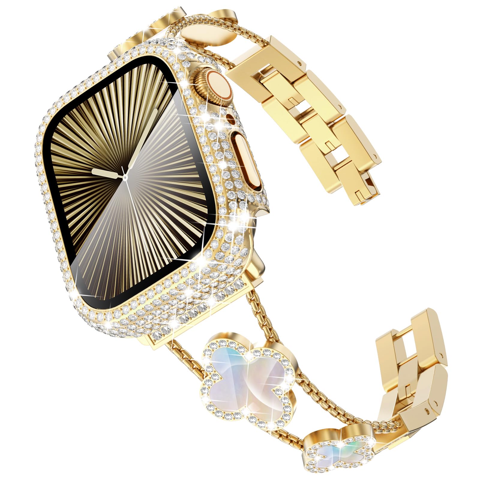 Williane Skiva  White Shell Clover Slim Metal Bracelet for Apple Watch - Business & Dressy Strap Compatible Ultra 2/Ultra/Series 9-1/SE/SE2 (38-49mm) Women & Men (Watch Not Included)
