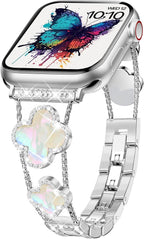 Williane Skiva  White Shell Clover Slim Metal Bracelet Apple Watch Strap